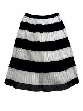 J. Crew Black and White Striped Pleated Midi Skirt